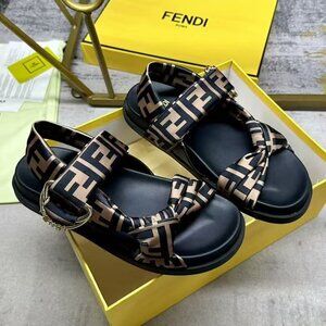 Fendi Black and Brown Patterned Sandals